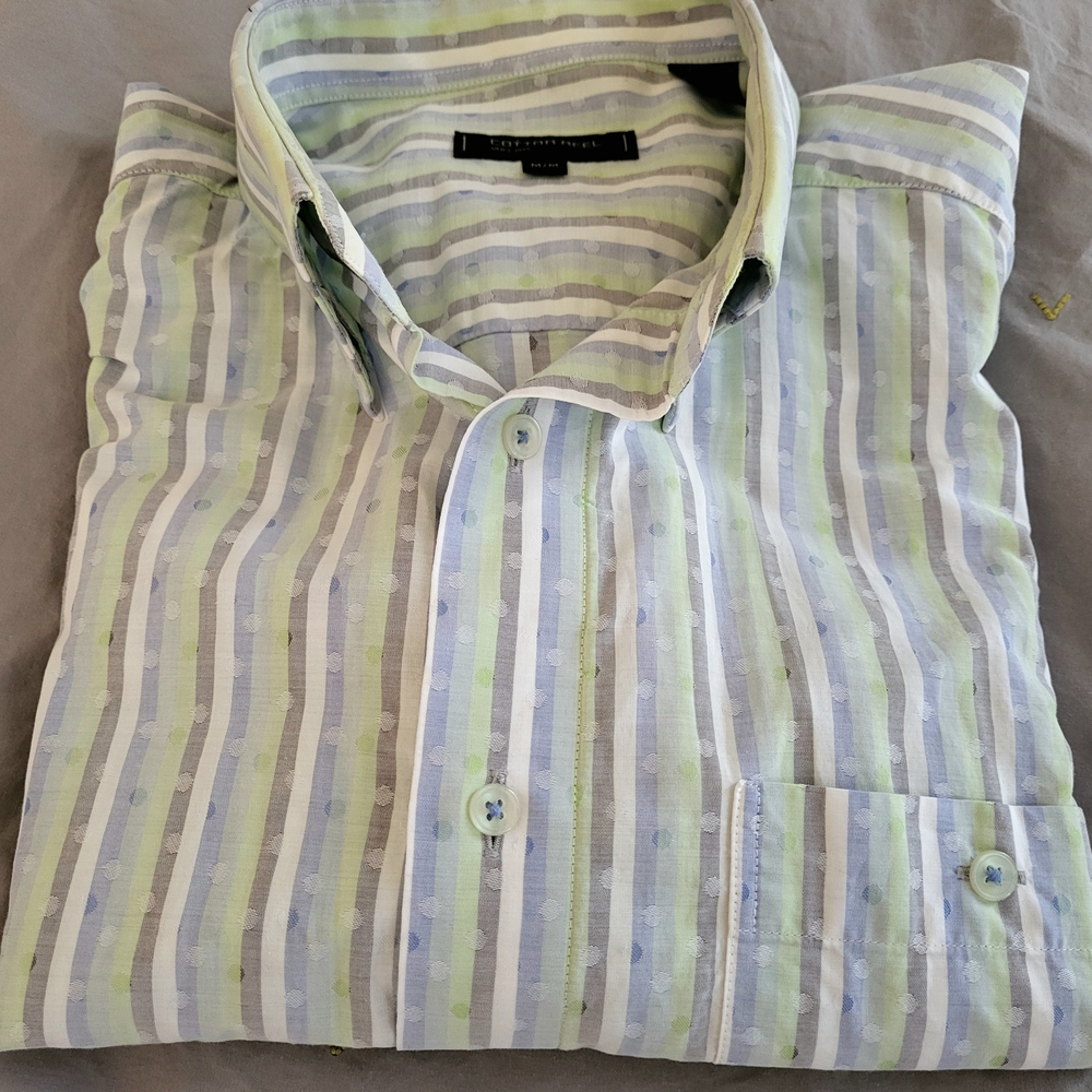 Green, Grey White and Blue Striped Button Down Shirt - M